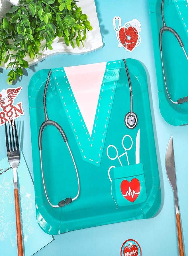 Whaline 40Pcs Nurse Graduation Paper Square Plates Green Doctor Uniform Stethoscope Pattern Disposable Plates Decorative Tableware for Doctors Day Medical School Grad Party Supplies, 9 Inch - Image 5