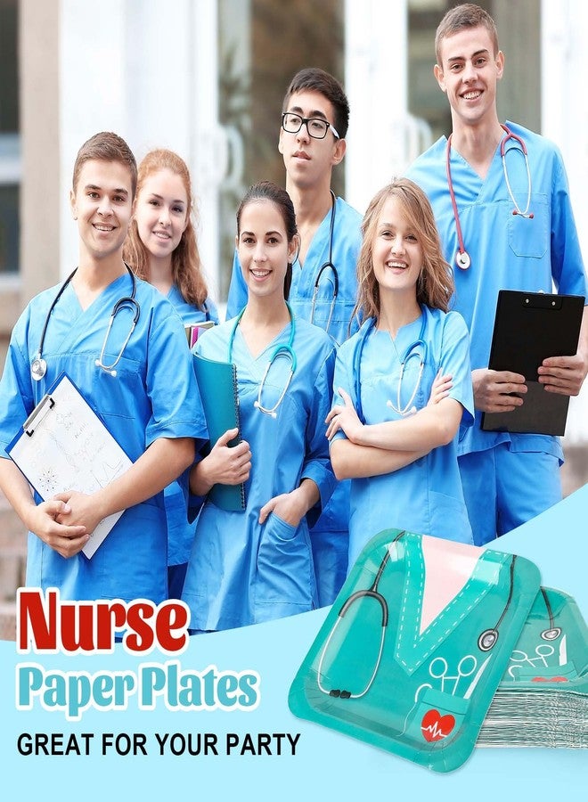Whaline 40Pcs Nurse Graduation Paper Square Plates Green Doctor Uniform Stethoscope Pattern Disposable Plates Decorative Tableware for Doctors Day Medical School Grad Party Supplies, 9 Inch - Image 3