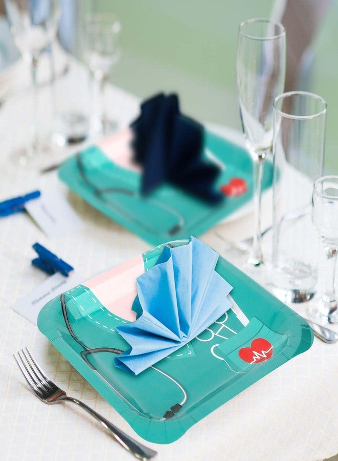 Whaline 40Pcs Nurse Graduation Paper Square Plates Green Doctor Uniform Stethoscope Pattern Disposable Plates Decorative Tableware for Doctors Day Medical School Grad Party Supplies, 9 Inch - Image 4