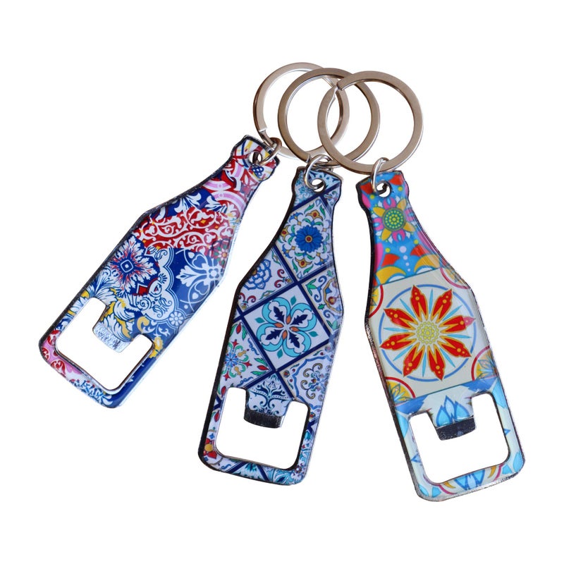 ClipGrip Beer Bottle Opener Keychain Set of 3 Decorative Colorful Bottle Shape Beer Cap Openers Beer Gifts For Men 