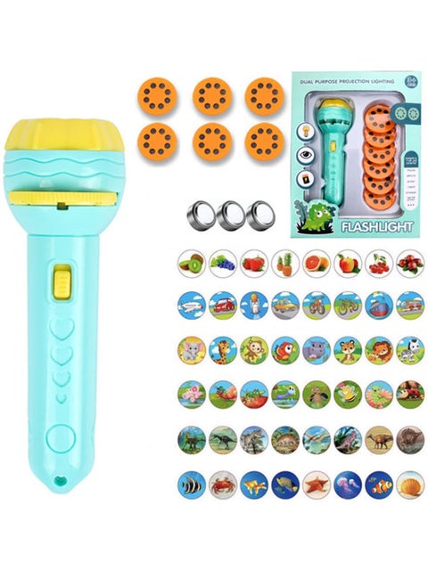 Kids Projector Slide Projector Flashlight with 42 Patterns Projector Torch with Animals Fruits Transports for Kids Early Education Learning Projector Toys (3 Years +)