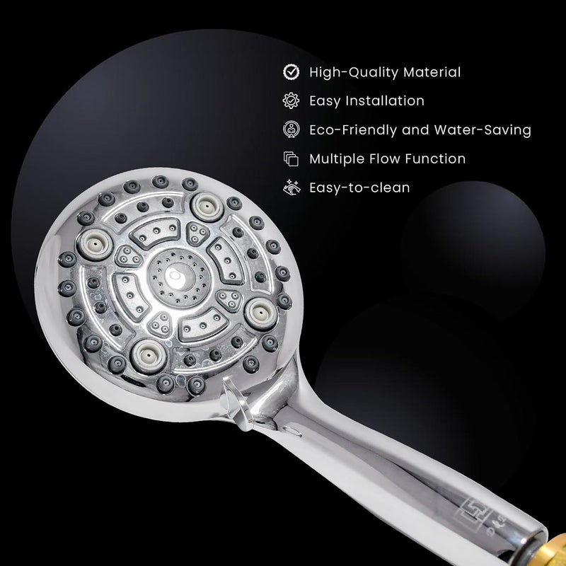 PLATINEX DB BATHWARE INDIA PRIVATE LIMITED DB Bathware LOOPY 6 Gear Multi Functional Hand Shower Set Shower Head with 15m Hose Pipe And Wall Hook Ultimate Comfort Premium Bathroom Shower ABS Chrome Finish - Image 3