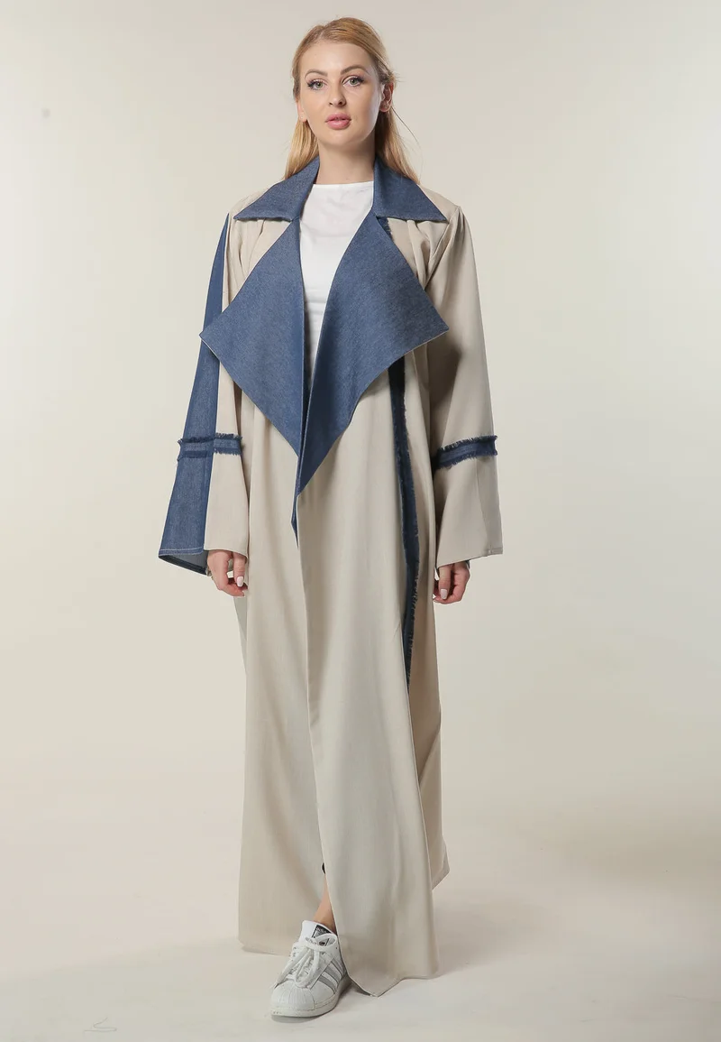 Moistreet Denim Collar  Casual Abaya