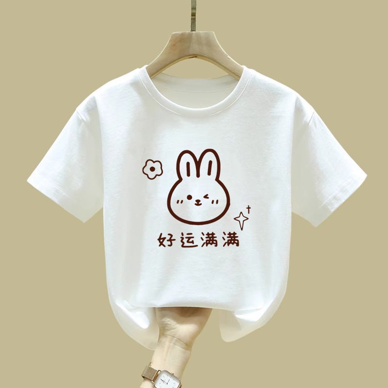 2524# Children'S Cotton Short-Sleeved T-Shirt 2025 Summer Korean Style Western Style Middle And Large Children'S Loose Cartoon Half-Sleeved Shirt For Boys And Girls - Image 1