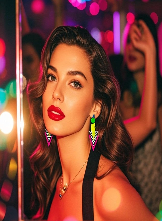 Dcfywl731 80s Neon Earrings for Women Neon 80s Outfit Accessories Lightning Geometry Earrings 90s Glow Party Outfit Jewelry for Women - Image 3