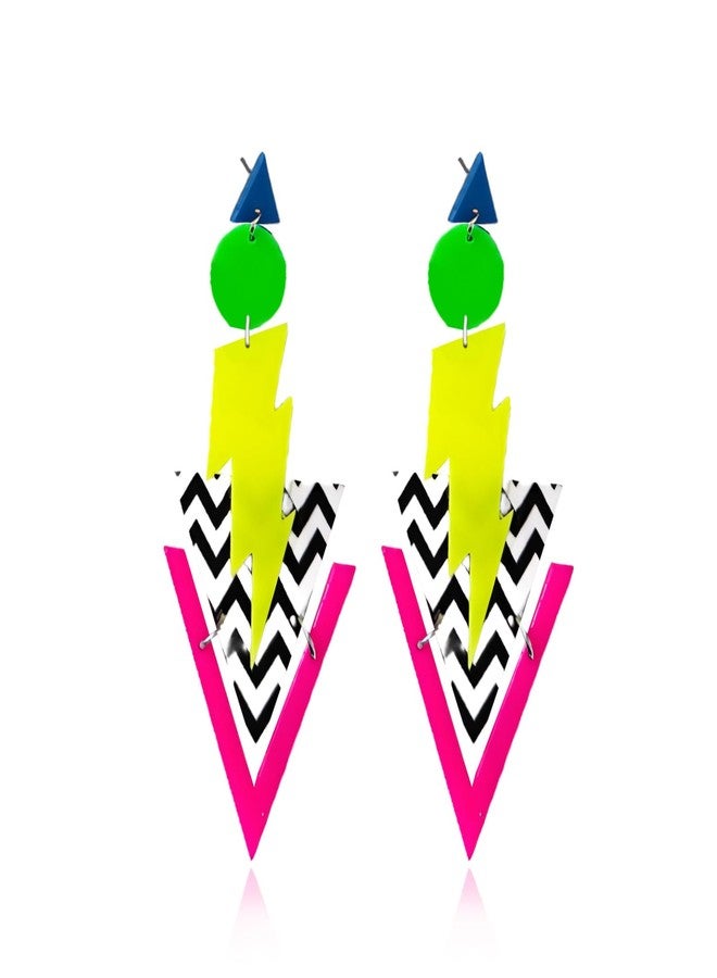 Dcfywl731 80s Neon Earrings for Women Neon 80s Outfit Accessories Lightning Geometry Earrings 90s Glow Party Outfit Jewelry for Women - Image 1
