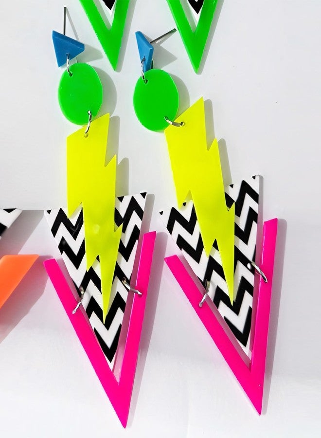 Dcfywl731 80s Neon Earrings for Women Neon 80s Outfit Accessories Lightning Geometry Earrings 90s Glow Party Outfit Jewelry for Women - Image 5