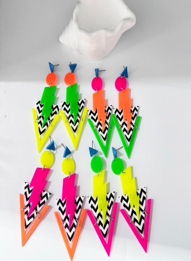 Dcfywl731 80s Neon Earrings for Women Neon 80s Outfit Accessories Lightning Geometry Earrings 90s Glow Party Outfit Jewelry for Women - Image 4
