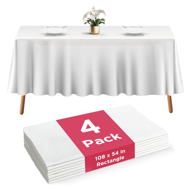 Prestee 4 Pack White Plastic Table Cloth Disposable  108 x 54 HeavyDuty Inch Plastic Table Cover  Waterproof White Tablecloth for Weddings Parties BBQs and Outdoor Dining Events