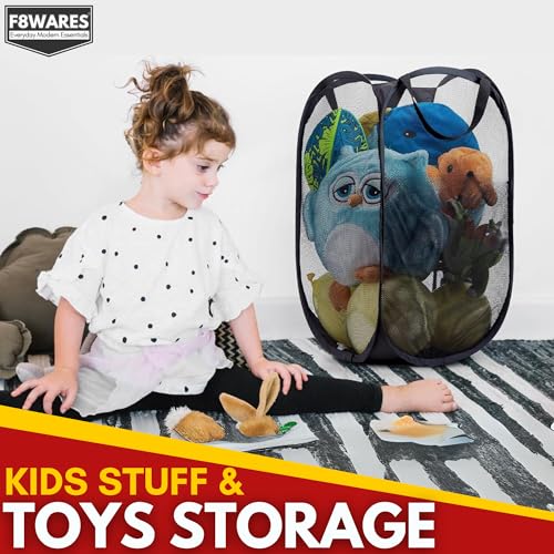 F8WARES 2PK 75 Litres Nylon Mesh Foldable Laundry Basket for Clothes - Odourless Breathable Laundry Bag for Clothes with Carry Handles - Kids Toy Baskets For Storage & Dirty Cloth Basket Hamper Red - Image 5
