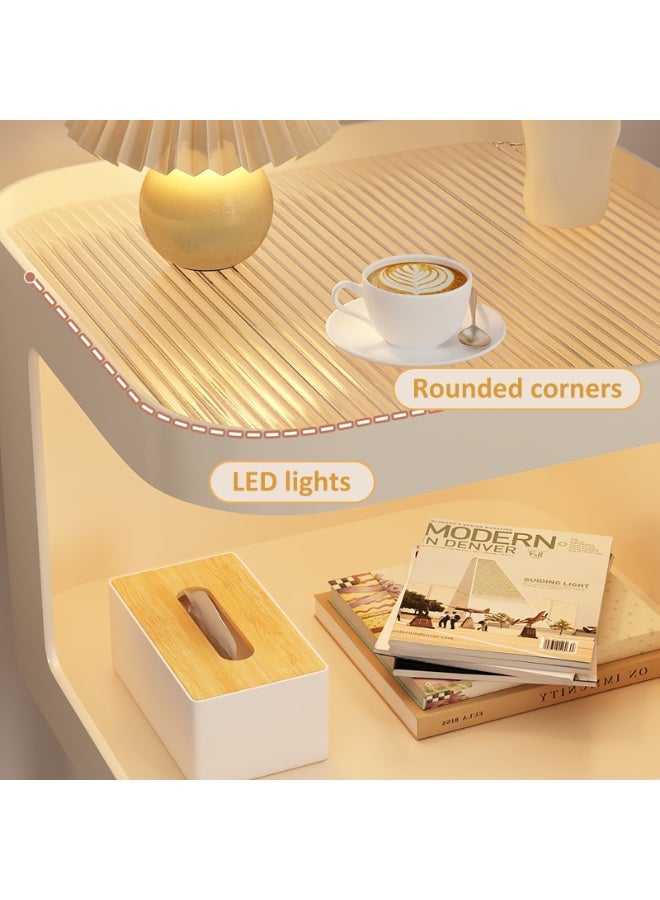 GoldenLike  طاولة جانبية عصرية مزودة بإضاءة LED، وطاولة بجانب السرير مع رف عرض زجاجي، وطاولة جانبية لغرفة المعيشة وغرفة النوم - Image 4
