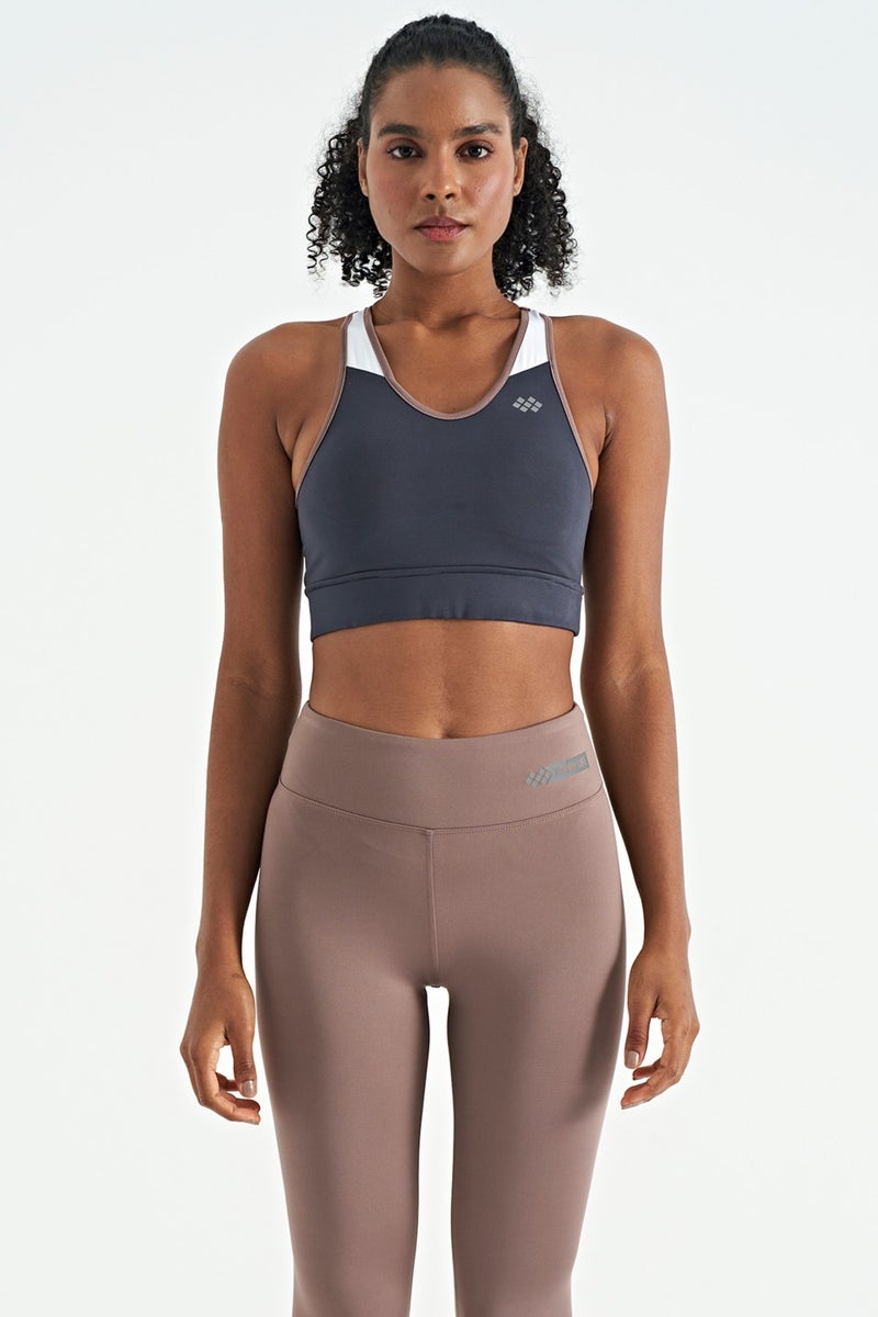 Tommy Life Dusty Rose Color Block Back Print Detailed Slim Fit Women's Bustier - 97253 - Image 1