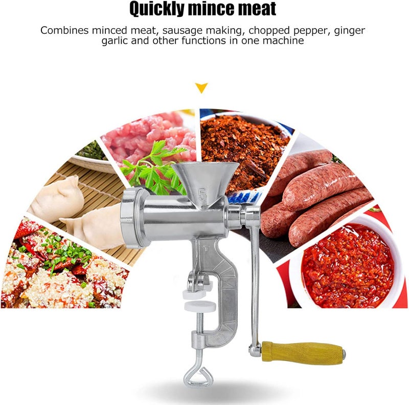 Manual Meat Grinder Household Sausage Maker, Solid Aluminum Alloy Hand Crank Meat Grinding Kit, Household Pork Mincer Sausage Maker Sausage Stuffer Funnel DIY Beef Burger - Image 5