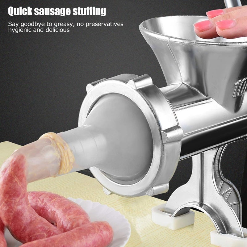 Manual Meat Grinder Household Sausage Maker, Solid Aluminum Alloy Hand Crank Meat Grinding Kit, Household Pork Mincer Sausage Maker Sausage Stuffer Funnel DIY Beef Burger - Image 3