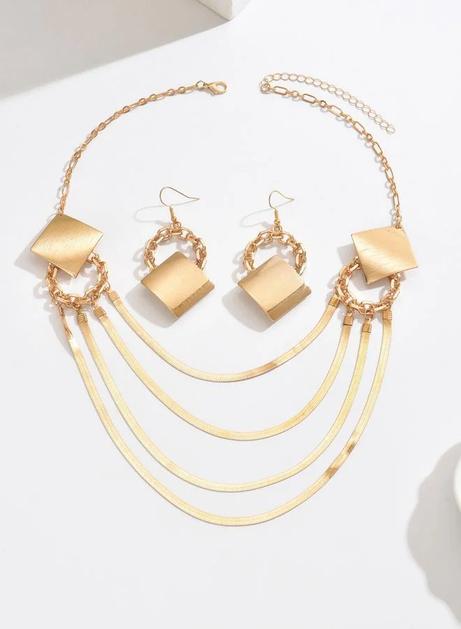 Take Two  Gold Geometric Layered Necklace and Earrings Set for Women | Best Price UAE