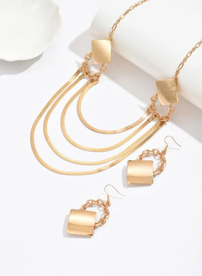 Take Two  Gold Geometric Layered Necklace and Earrings Set for Women | Best Price UAE