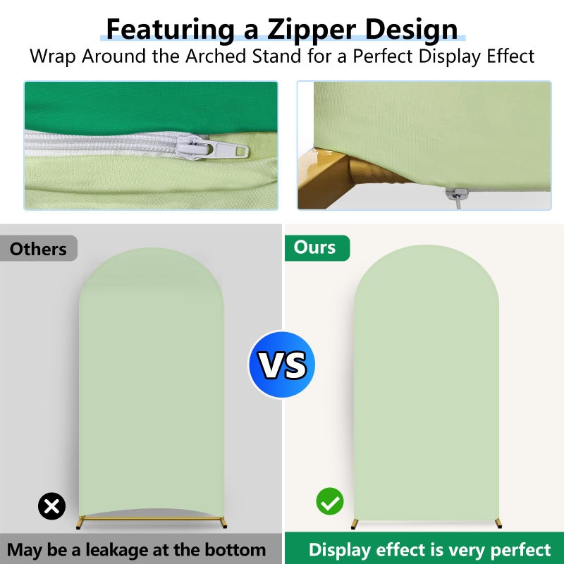 HEMMOTOP 7.2 ft Arch Backdrop Cover(One Piece Double Color), Green and Sage Green Spandex Arch Stand Covers, Fabric Stretchy Background for Balloon Arches, Wedding, Birthday Party, Baby Shower - Image 3