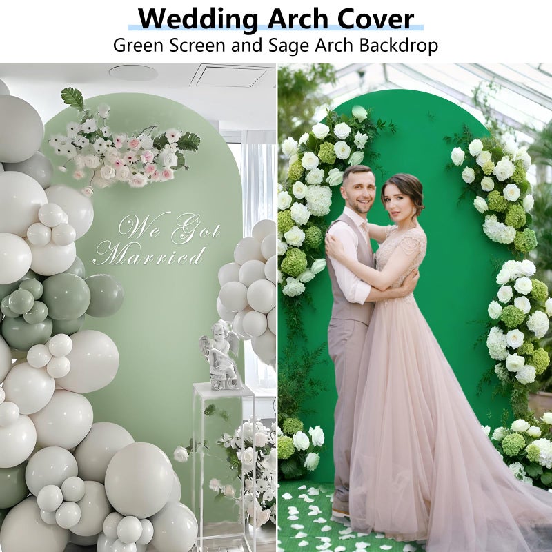 HEMMOTOP 7.2 ft Arch Backdrop Cover(One Piece Double Color), Green and Sage Green Spandex Arch Stand Covers, Fabric Stretchy Background for Balloon Arches, Wedding, Birthday Party, Baby Shower - Image 4