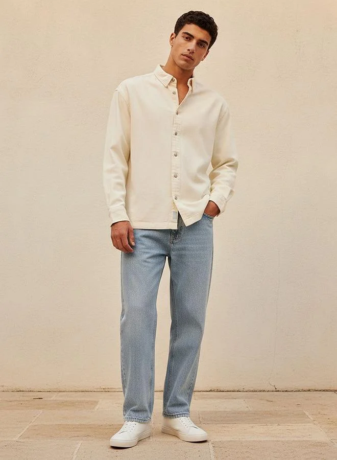 Lee Cooper WHITE Lee Cooper Regular Fit Collared Long Sleeves Shirt for Men | Best Price UAE
