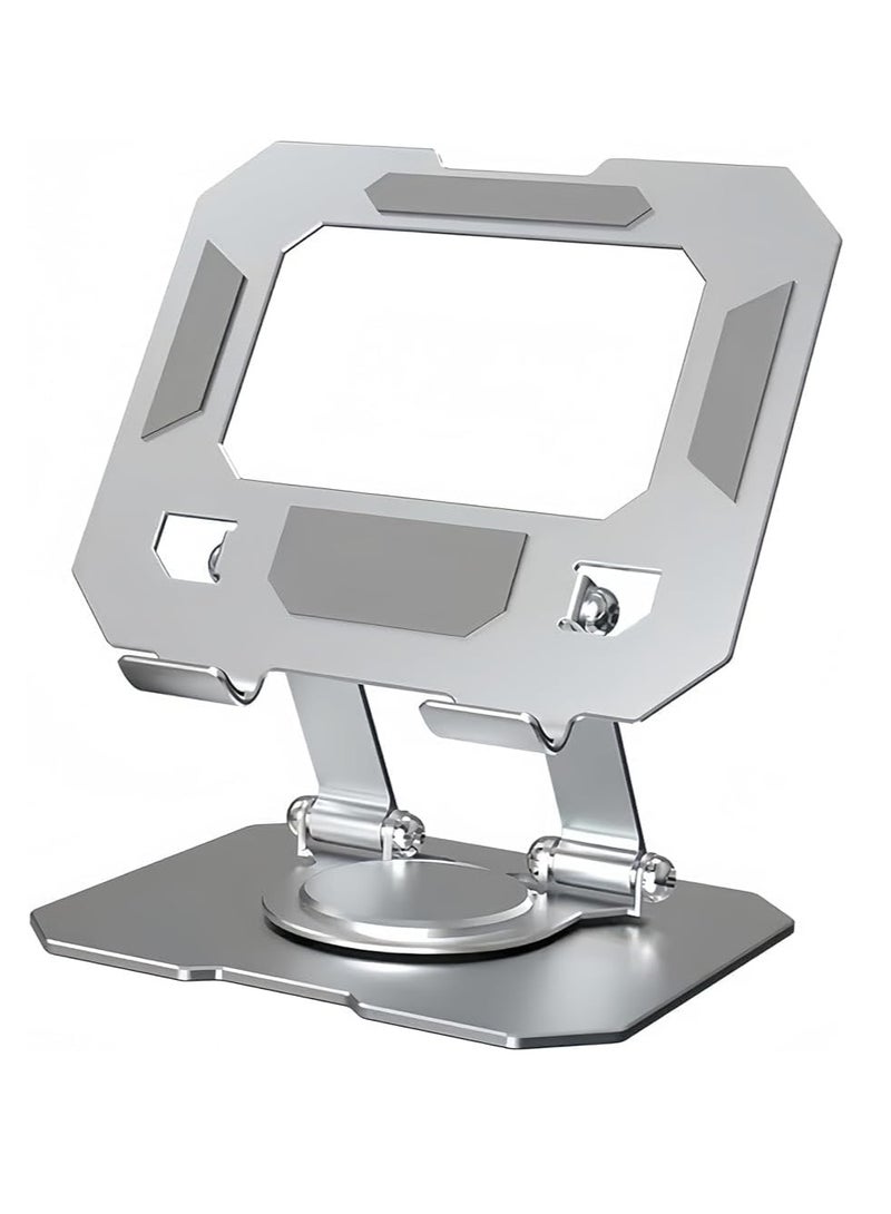Tablet Holder for Desk, 360 Degree Rotating Base, Foldable and Adjustable Tablet Stand, Tablet Holder for Desk, Compatible with 5-12 inch Cell Phone, Notebook, Silver  - Image 1