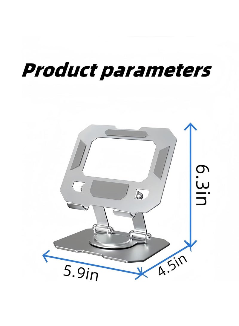 Tablet Holder for Desk, 360 Degree Rotating Base, Foldable and Adjustable Tablet Stand, Tablet Holder for Desk, Compatible with 5-12 inch Cell Phone, Notebook, Silver  - Image 2