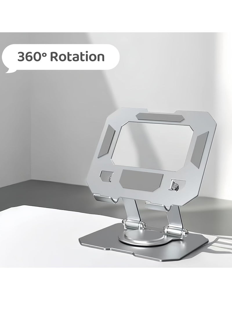 Tablet Holder for Desk, 360 Degree Rotating Base, Foldable and Adjustable Tablet Stand, Tablet Holder for Desk, Compatible with 5-12 inch Cell Phone, Notebook, Silver  - Image 3