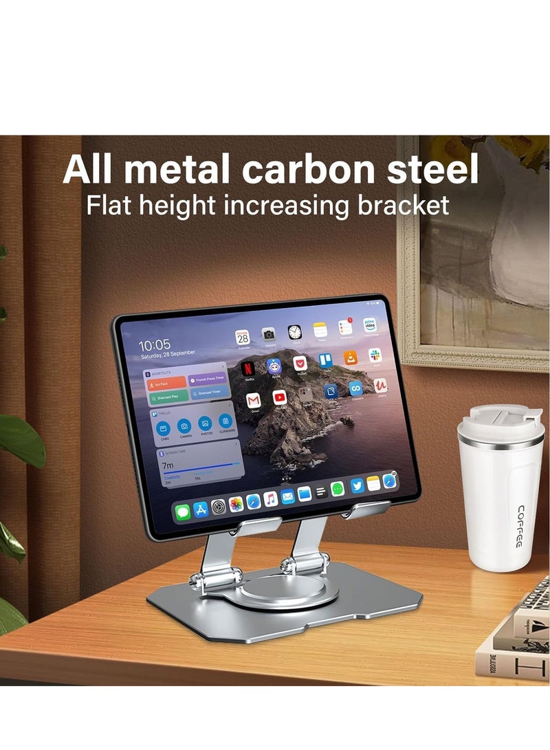 Tablet Holder for Desk, 360 Degree Rotating Base, Foldable and Adjustable Tablet Stand, Tablet Holder for Desk, Compatible with 5-12 inch Cell Phone, Notebook, Silver  - Image 5