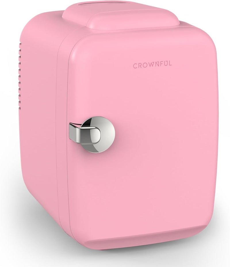 Crownful Mini Fridge, 4 Liter/6 Can Portable Cooler and Warmer Personal Refrigerator for Skin Care, Cosmetics, Beverage, Food,Great for Bedroom, Office, Car, Dorm, ETL Listed (Pink) - Image 1
