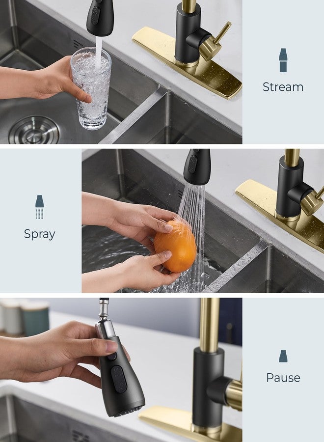 FORIOUS Kitchen Faucet with Pull Down Sprayer, Kitchen Sink Faucet with Deck Plate, High Arc Single Handle Kitchen Faucets, Commercial Industrial Stainless Steel Faucet for Sink 3 Hole, Black Gold - Image 3
