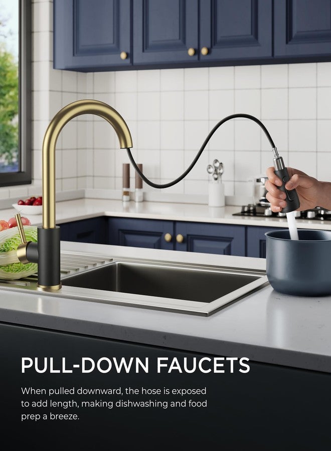 FORIOUS Kitchen Faucet with Pull Down Sprayer, Kitchen Sink Faucet with Deck Plate, High Arc Single Handle Kitchen Faucets, Commercial Industrial Stainless Steel Faucet for Sink 3 Hole, Black Gold - Image 2