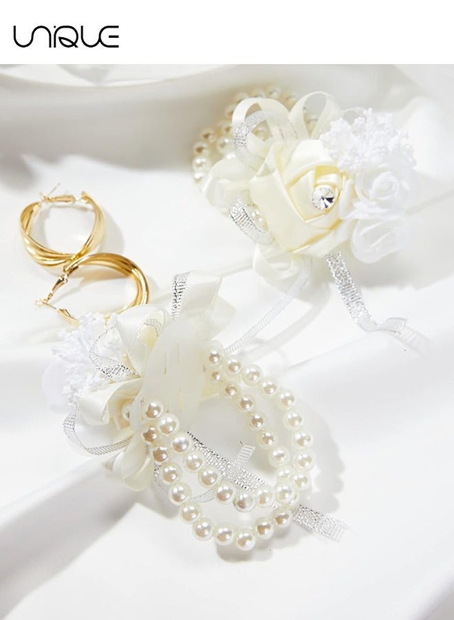 Unique 2 PCS Women's Wrist Corsage, Wedding Groomsmen and Bridesmaids Corsages, Rose Wristlet Band, Bracelet for Women Bride Bridesmaid  - Image 3