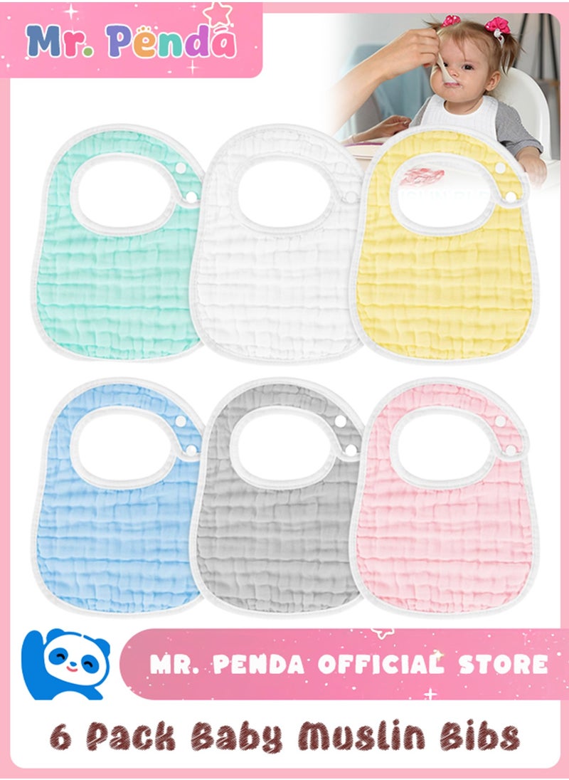 Mr. Penda 6 Pack Bibs Muslin, Baby Drool Bibs Lap shoulder Drool Cloths Adjustable Multi Use Scarf Bibs 8 Layer 100% Organic, Cotton With Super Absorbent Soft Drooling Bibs, Breathable for Boys Girls  - Image 1