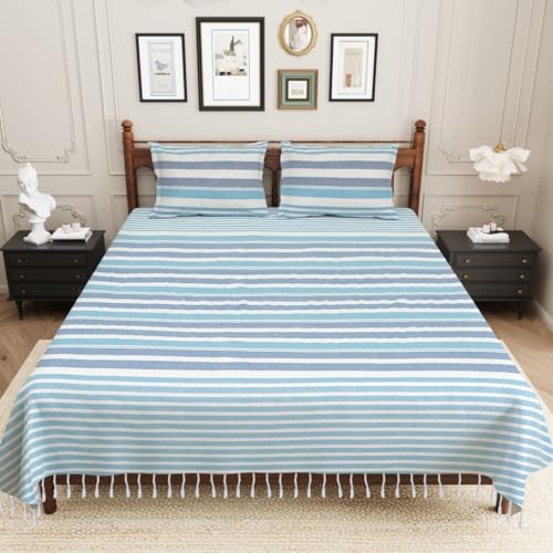 Värde 210 TC Cotton Double Bedsheet with 2 Pillow Cover | Handloom Bedsheets for Double Bed | Handmade Bedsheet | Warm Double Bedsheet for Winter | Breathable Size 90X100 Inches (Blue Angel) - Image 2