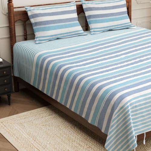 Värde 210 TC Cotton Double Bedsheet with 2 Pillow Cover | Handloom Bedsheets for Double Bed | Handmade Bedsheet | Warm Double Bedsheet for Winter | Breathable Size 90X100 Inches (Blue Angel) - Image 3