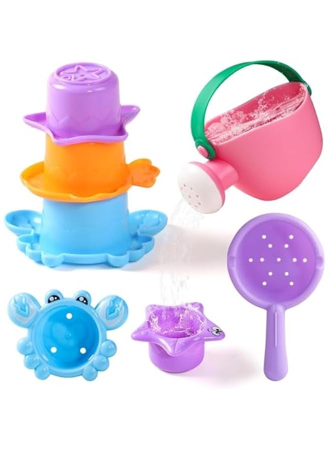 DURKU Interactive Baby Bath Toys Set with Stacking Cups, Bath Boats, Watering Can, Sea Animal Shapes, and Beach Toys - Perfect Gift for Toddlers Ages 1-3, Encourages Early Learning for Boys and Girls - Image 1
