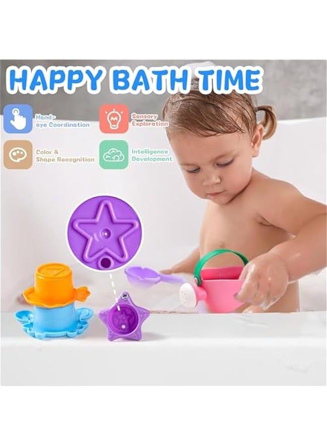 DURKU Interactive Baby Bath Toys Set with Stacking Cups, Bath Boats, Watering Can, Sea Animal Shapes, and Beach Toys - Perfect Gift for Toddlers Ages 1-3, Encourages Early Learning for Boys and Girls - Image 2