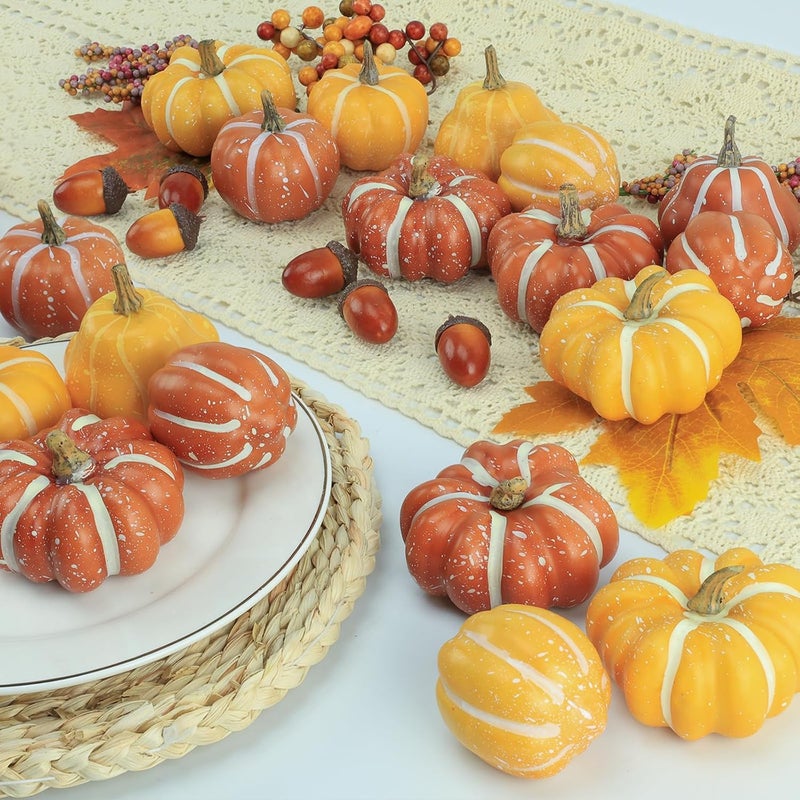 Ghrdopy 22 PCS Kit Artificial Pumpkins Decorations, Plastic Pumpkins for Autumn Decorating Kit Halloween Thanksgiving Party Supplies - Image 2