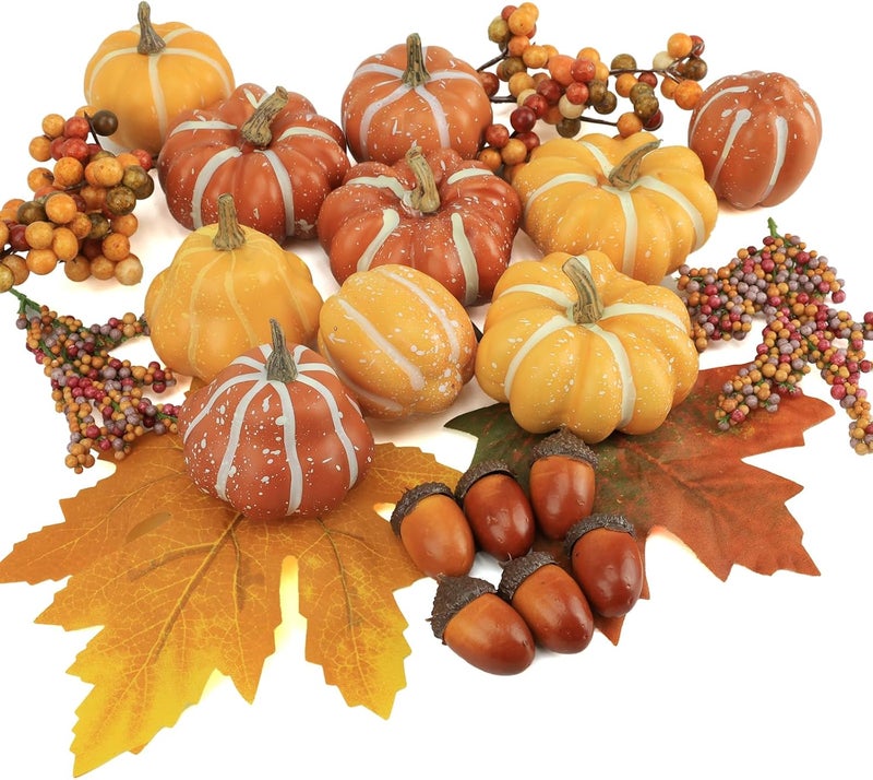 Ghrdopy 22 PCS Kit Artificial Pumpkins Decorations, Plastic Pumpkins for Autumn Decorating Kit Halloween Thanksgiving Party Supplies - Image 1