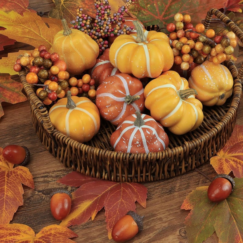 Ghrdopy 22 PCS Kit Artificial Pumpkins Decorations, Plastic Pumpkins for Autumn Decorating Kit Halloween Thanksgiving Party Supplies - Image 3