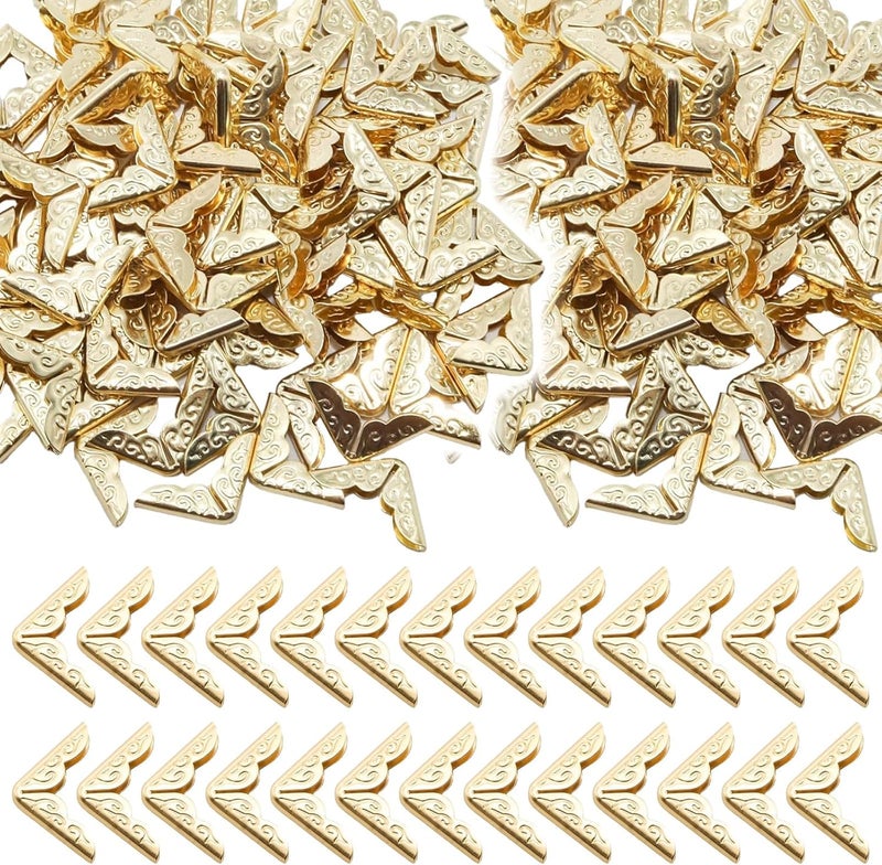 LINYUEARUI 100 PCS Vintage Book Corner Protector Metal,Corner Cover for Scrapbook,Protector File Folder Corner,Decorative for Scrapbook Album Men,for Crafting Scrapbooking Photo Angle Book Cover Menus-Gold - Image 1