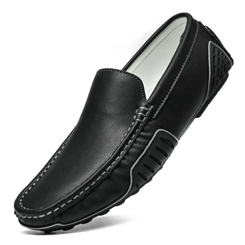 LUODENGLANG Mens Loafers Casual Shoes Slip On Premium Genuine Leather Driving Shose Penny Loafers for Men Lightweight Breathable Black 8 M41