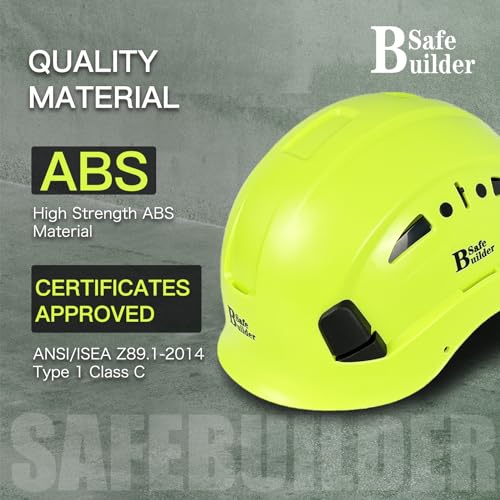 SAFEBUILDER خوذة أمان صناعية SAFEBUILDER مع واقي مدمج خوذة صلبة من ABS مع واقي تهوية قابلة للتعديل معتمدة من OSHA خوذات العمل لحماية الرأس ANSI/ISEA Z89.1 (خوذة خضراء فقط) - Image 2