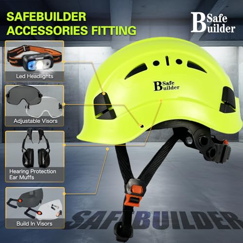 SAFEBUILDER خوذة أمان صناعية SAFEBUILDER مع واقي مدمج خوذة صلبة من ABS مع واقي تهوية قابلة للتعديل معتمدة من OSHA خوذات العمل لحماية الرأس ANSI/ISEA Z89.1 (خوذة خضراء فقط) - Image 5