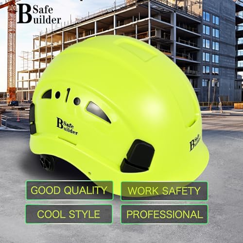 SAFEBUILDER خوذة أمان صناعية SAFEBUILDER مع واقي مدمج خوذة صلبة من ABS مع واقي تهوية قابلة للتعديل معتمدة من OSHA خوذات العمل لحماية الرأس ANSI/ISEA Z89.1 (خوذة خضراء فقط) - Image 3