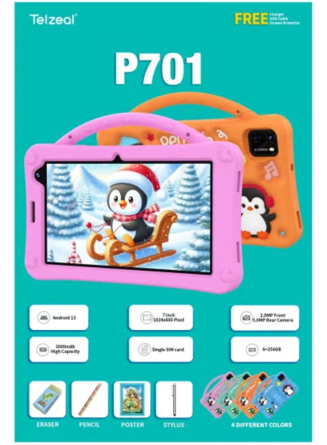 Telzeal P701 Kids Tablet 7-Inch Android 13 – 6GB RAM + 256GB Storage, Dual Camera, Parental Control, Educational Apps, Eye Protection Screen & 3000mAh Battery with Protective Case – Pink - Image 5