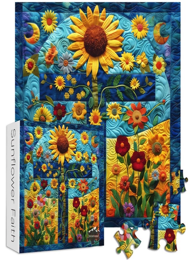 PICKFORU Cross Puzzles for Adults 1000 Pieces, Colorful Sunflower Puzzle Wildflower Patch, Challenging Christian Religious Theme as Wall Decor - Image 2