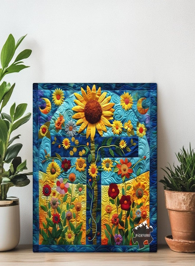 PICKFORU Cross Puzzles for Adults 1000 Pieces, Colorful Sunflower Puzzle Wildflower Patch, Challenging Christian Religious Theme as Wall Decor - Image 3