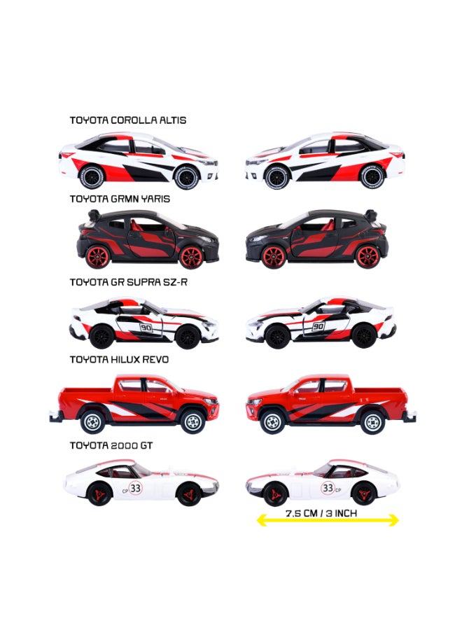 Majorette Japan Racer 5 Diecast Giftpack, 5 Officially Licensed Toyota Racing Cars, 1:64 Scale Metal Toy Vehicles with Freewheel and Suspension, 7.5 cm, Ages 3+ - Image 3
