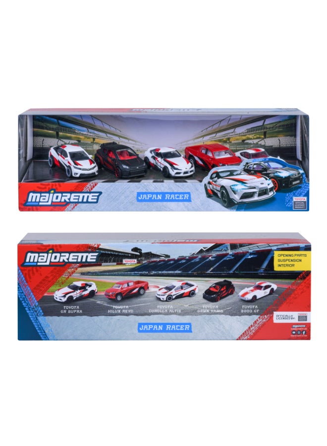 Majorette Japan Racer 5 Diecast Giftpack, 5 Officially Licensed Toyota Racing Cars, 1:64 Scale Metal Toy Vehicles with Freewheel and Suspension, 7.5 cm, Ages 3+ - Image 2