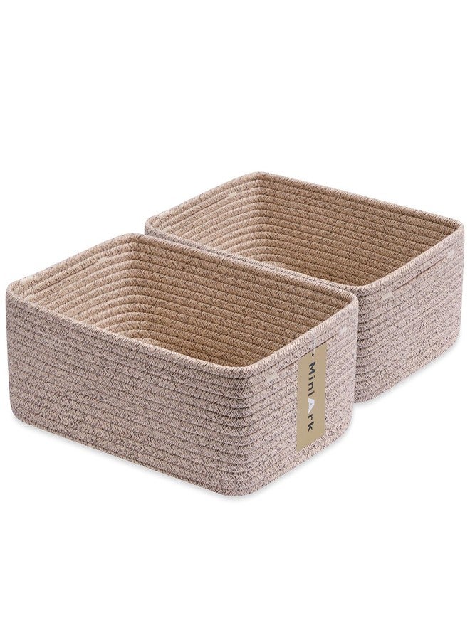MiniArk Large Shallow Organizing Baskets 15x11x5.1 Inches - Rope Woven Storage Bins for Bathroom, Shelves, Cube Closet, Mixed Brown 2 Packs - Image 1